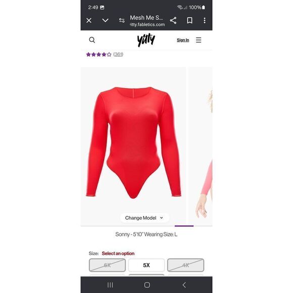 New XL Fabletics Yitty Neon Pus*y Pink Mesh Me Smoothing Sleeved Thong Bodysuit - Picture 6 of 10